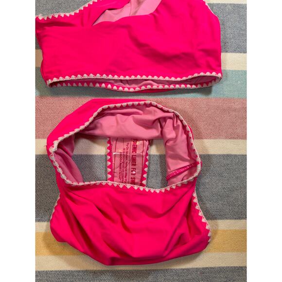 NWOT, Hot Pink One Shoulder Embroidered Bikini, Size Small - Picture 2 of 8